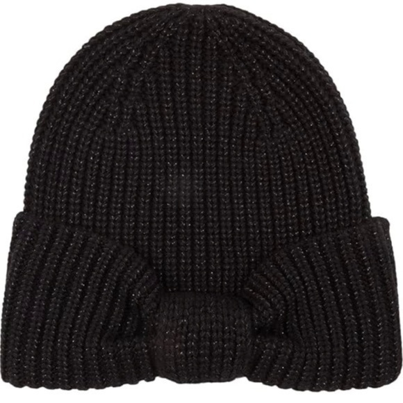 kate spade Accessories - NWT Kate Spade Black Shimmer Bow Beanie